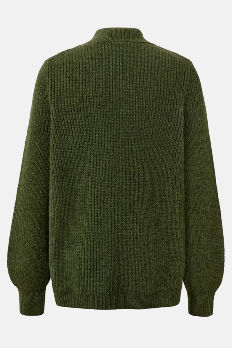 Women Crew Neck Long Sleeve Knitted Sweater, Green
