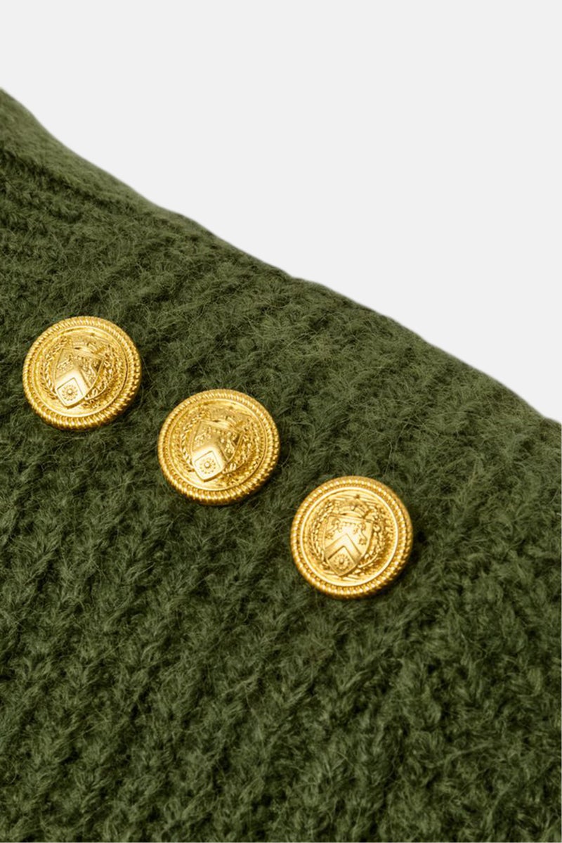 Women Crew Neck Long Sleeve Knitted Sweater, Green