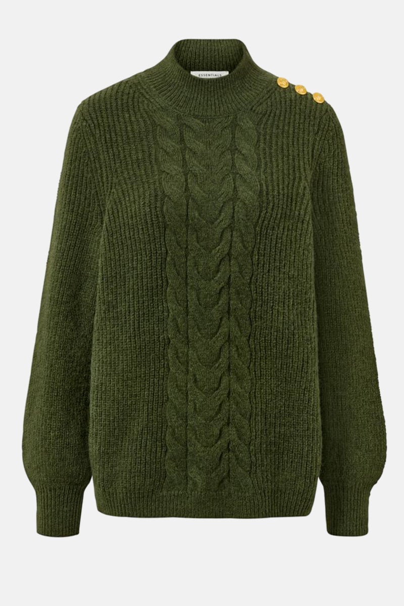 Women Crew Neck Long Sleeve Knitted Sweater, Green