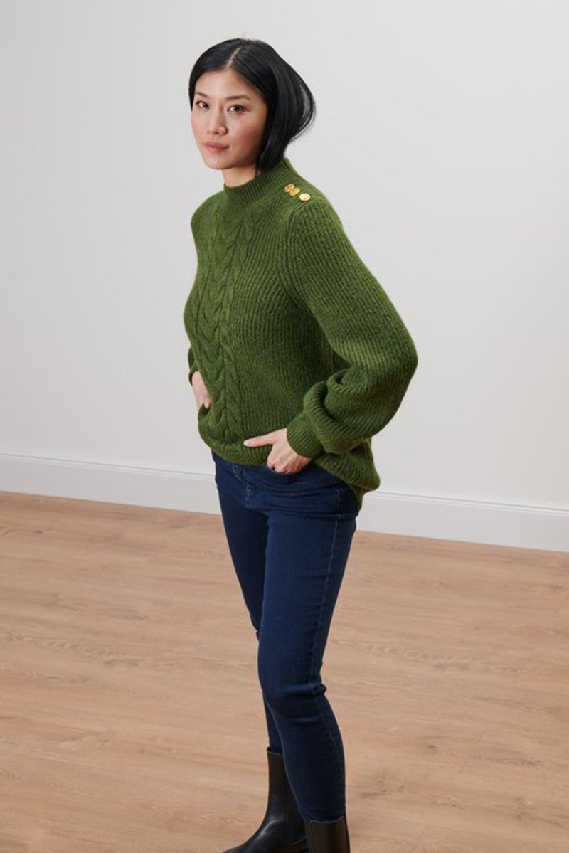 Women Crew Neck Long Sleeve Knitted Sweater, Green