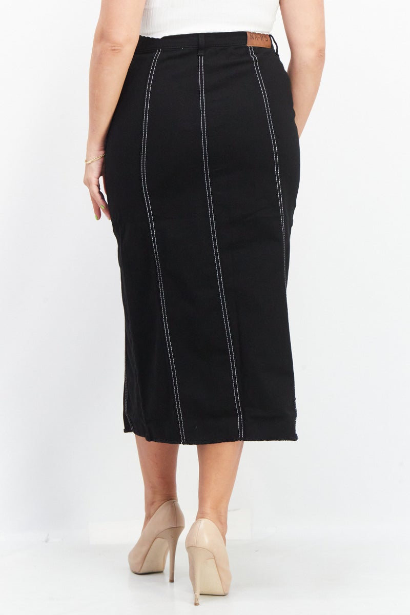 Women Pull On Quilted Midi Skirts, Black