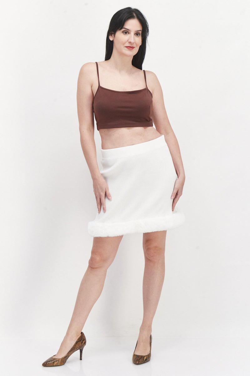 Women Textured Feather Mini Skirt, White