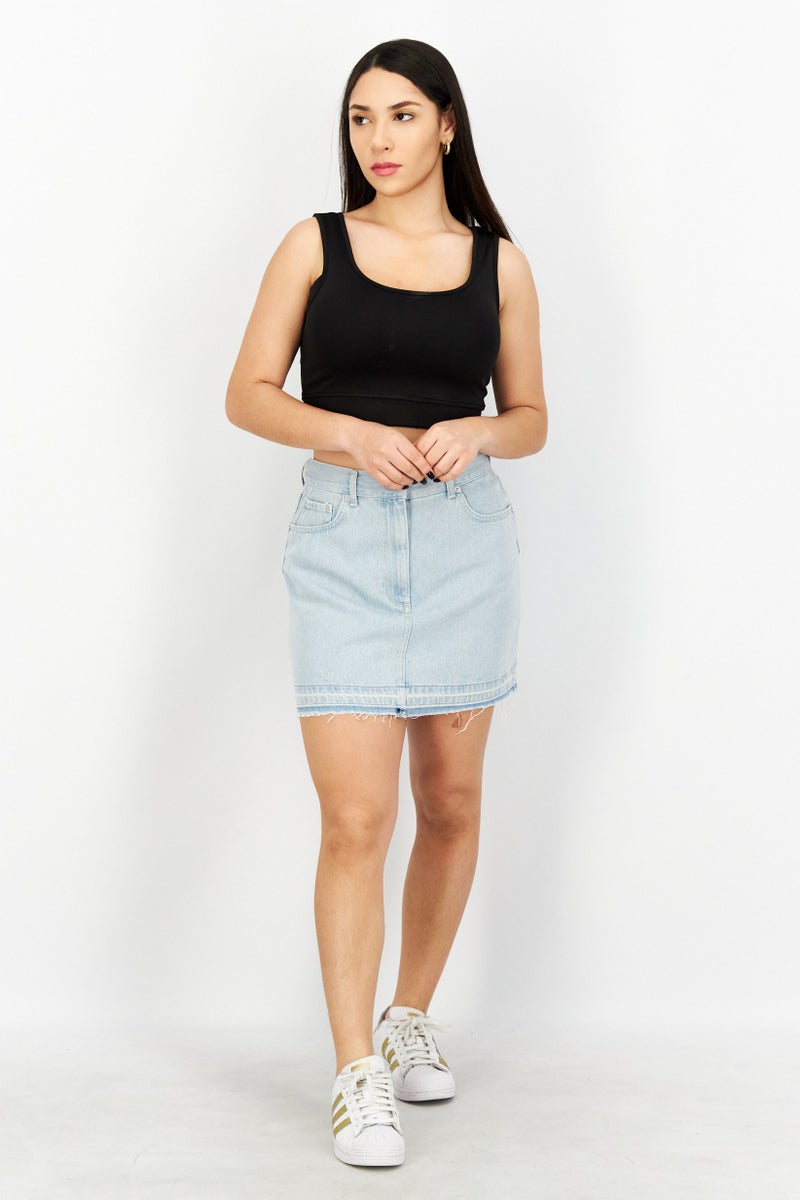 Women Washed Denim Mini Skirt, Blue