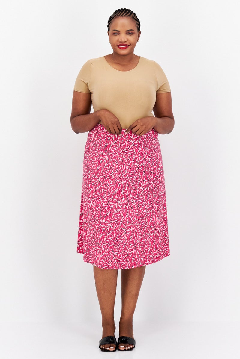 Women Floral Pull On Midi Skirt, Pink