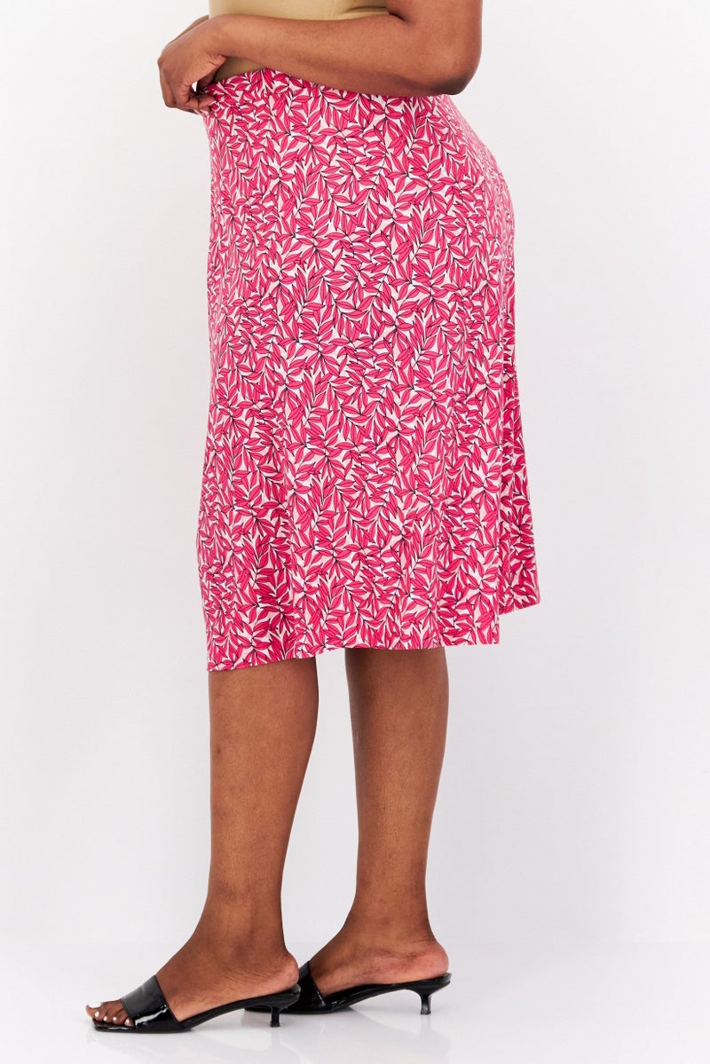 Women Floral Pull On Midi Skirt, Pink