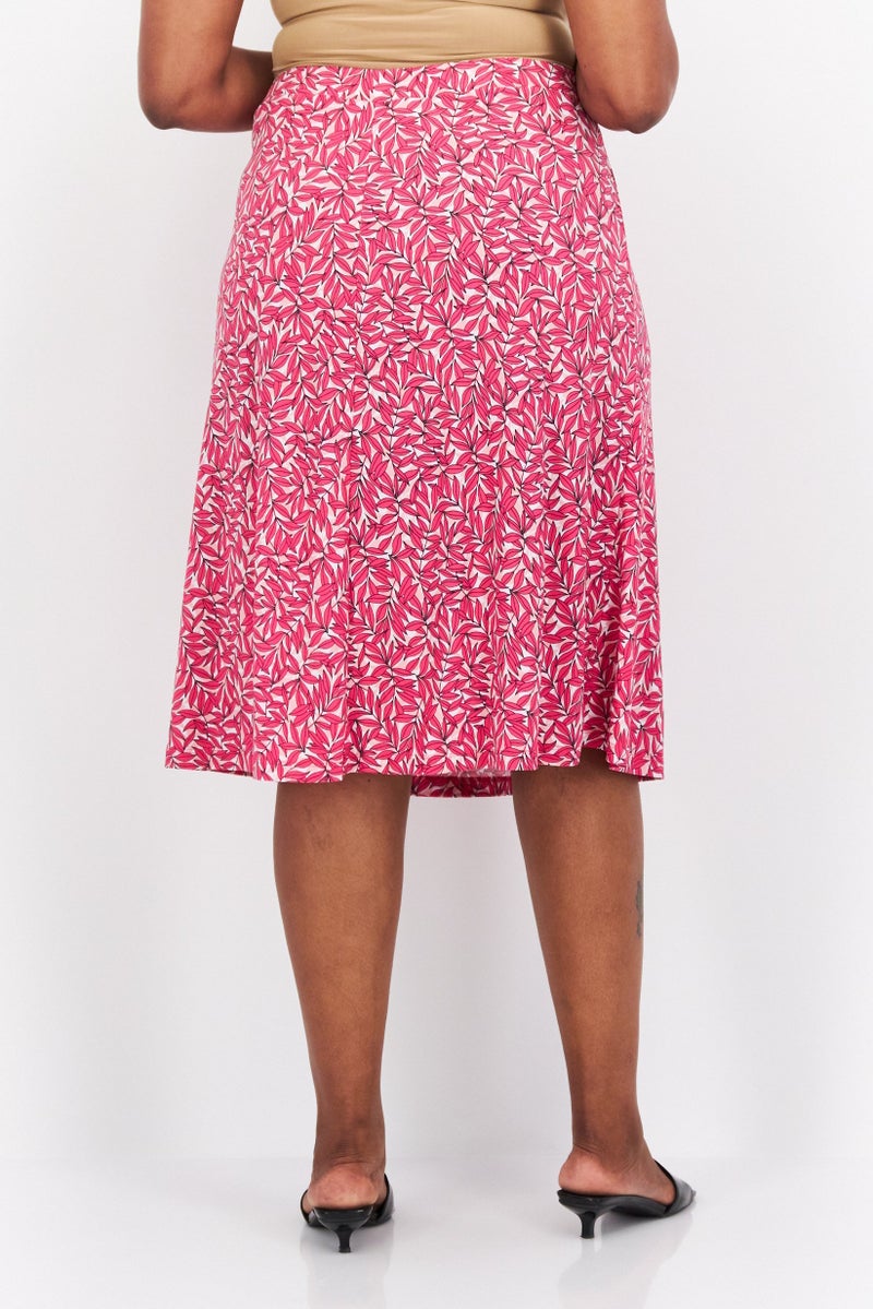 Women Floral Pull On Midi Skirt, Pink