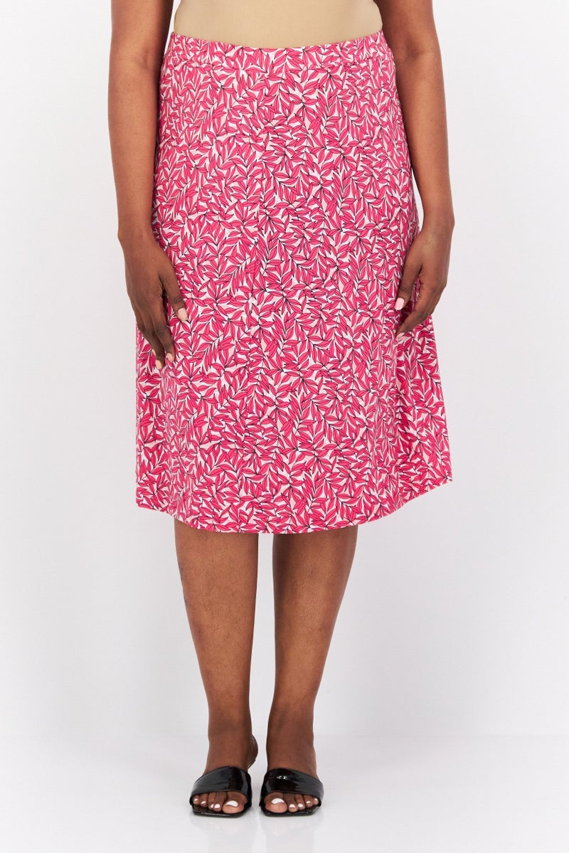 Women Floral Pull On Midi Skirt, Pink