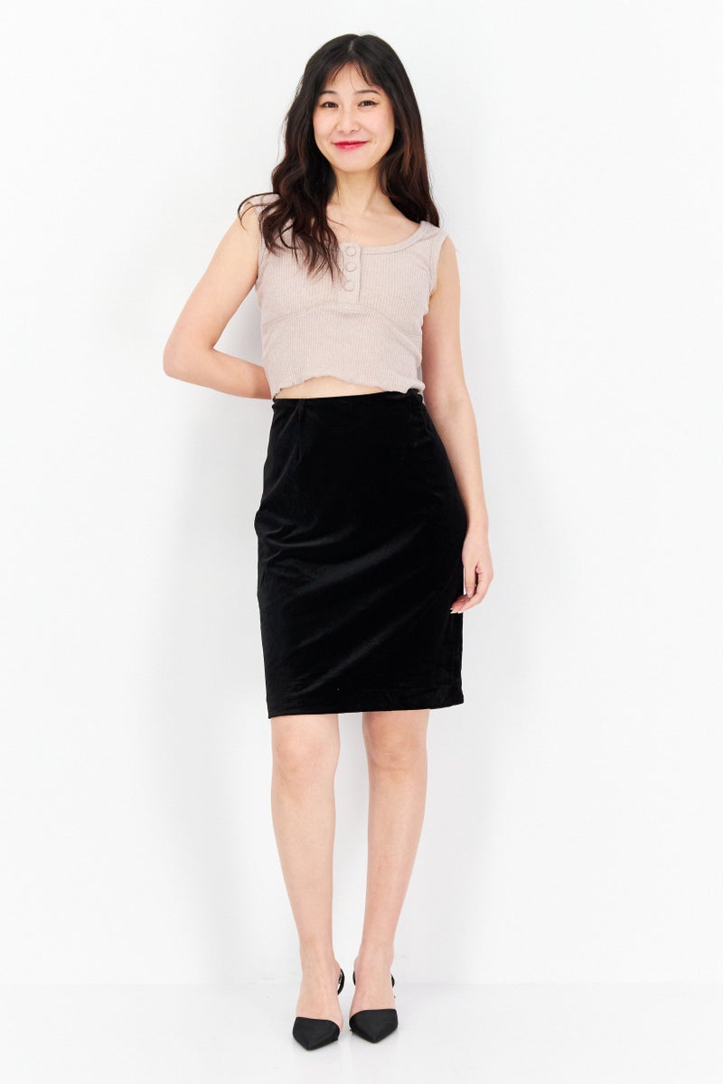 Women Petite Fit Plain Mini Skirt, Black