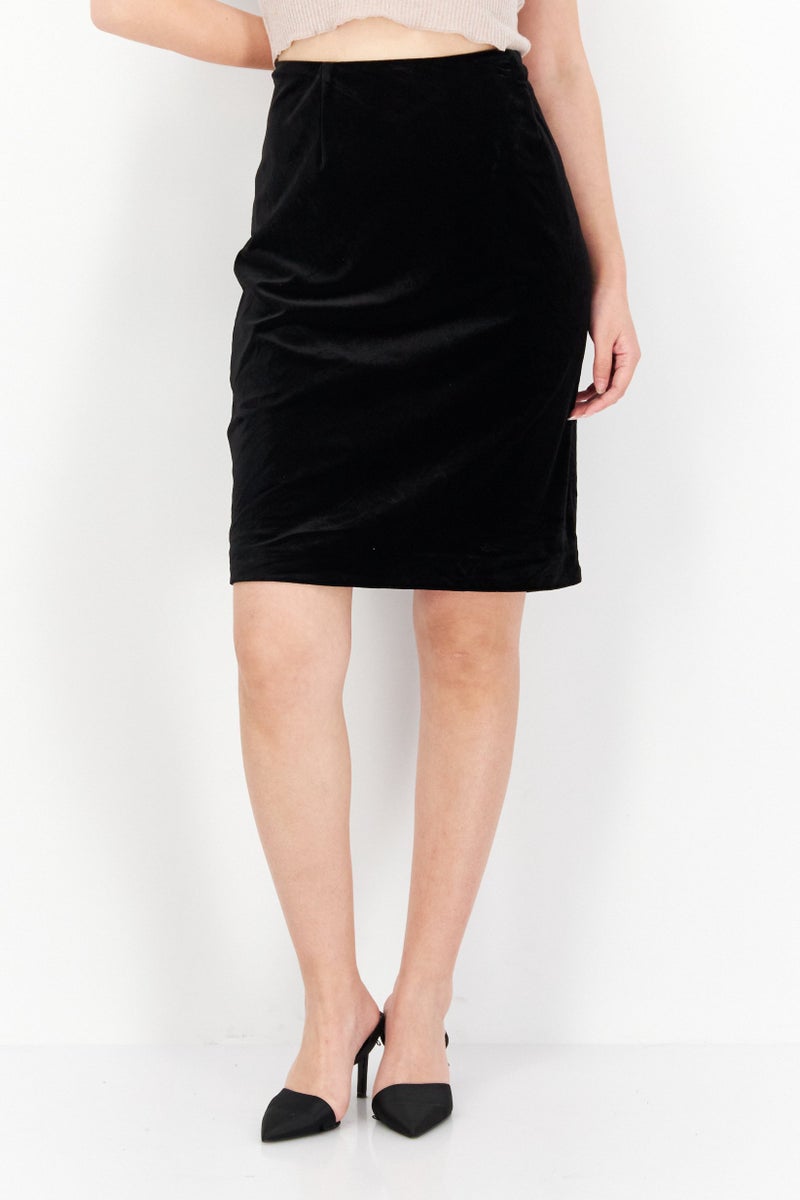 Women Petite Fit Plain Mini Skirt, Black