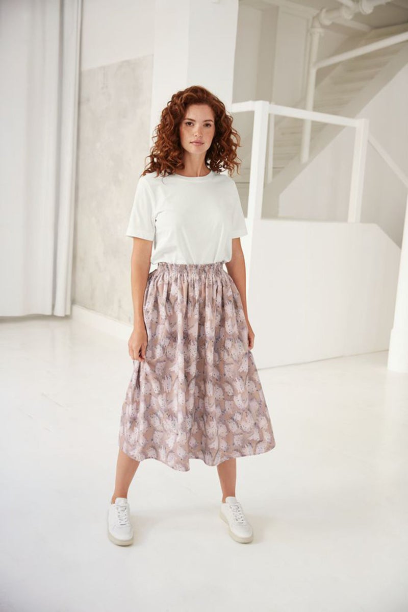 Women Allover Printed Midi Skirt, Grey Combo