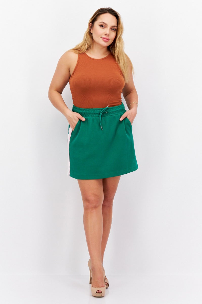 Women Side Stripe Mini Skirt, Green