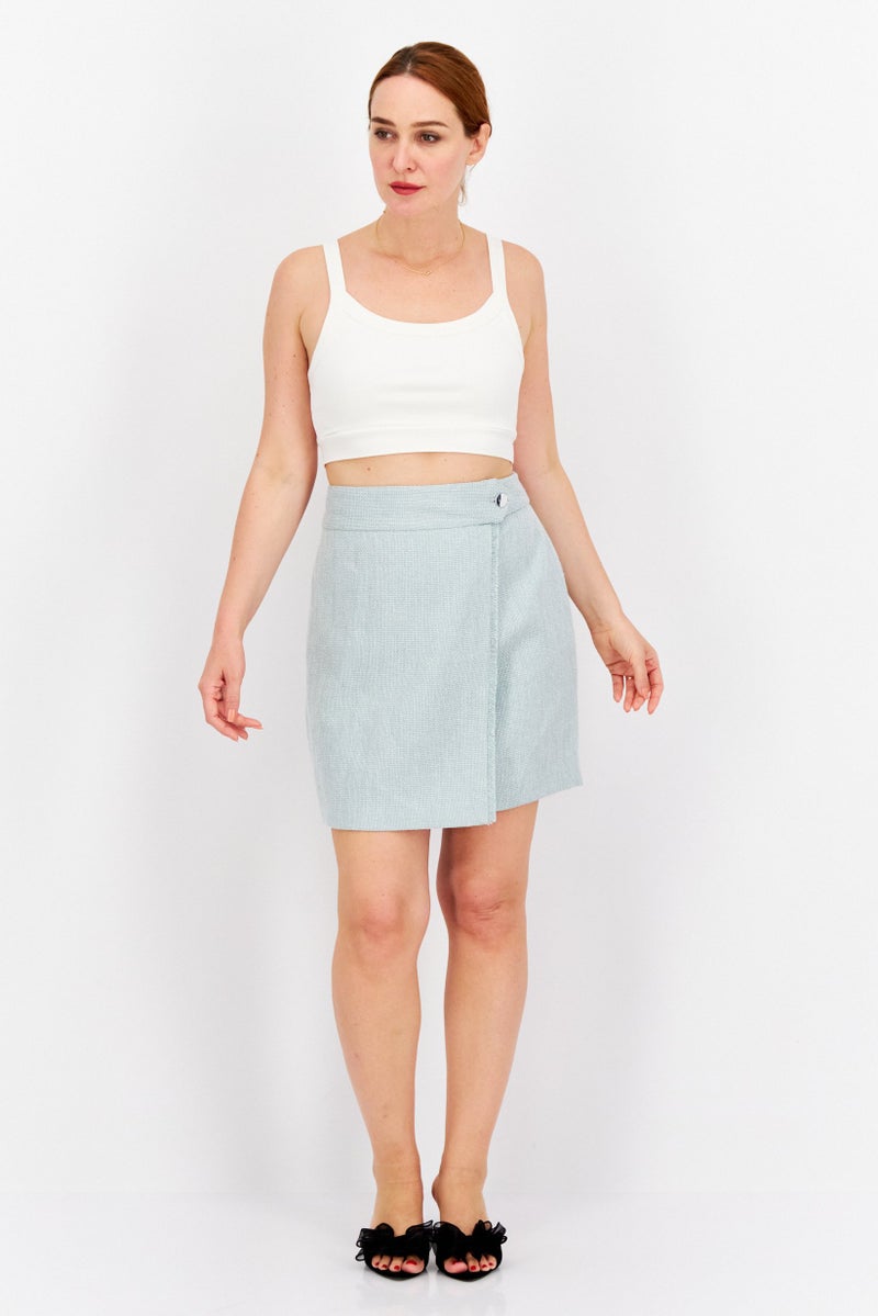 Women Textured Mini Skirt, Mint Green/White