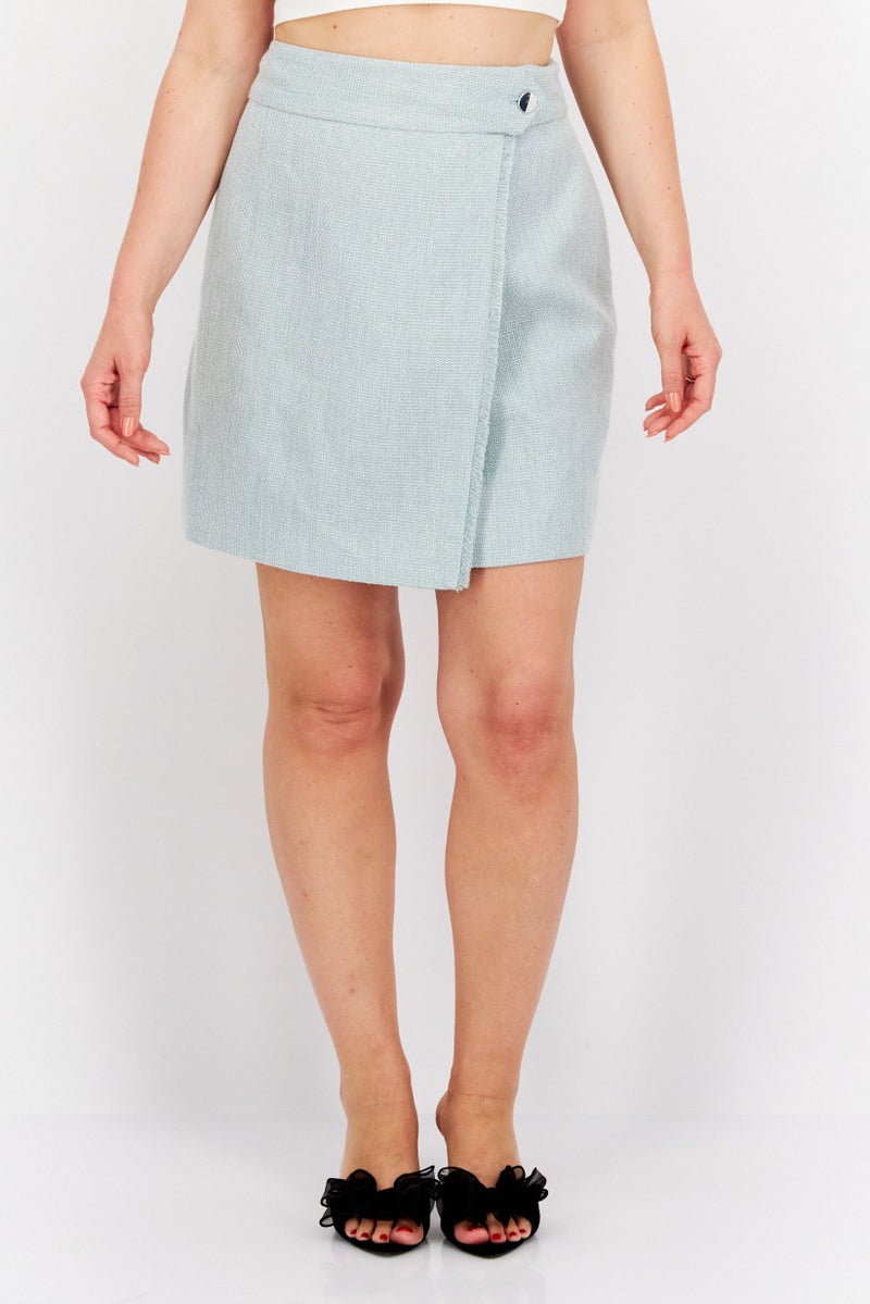 Women Textured Mini Skirt, Mint Green/White