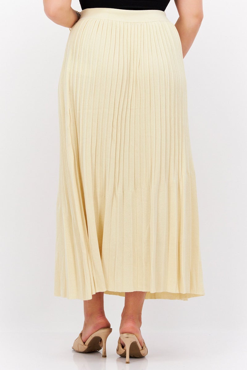 Women Pleated Midi Skirt, Beige