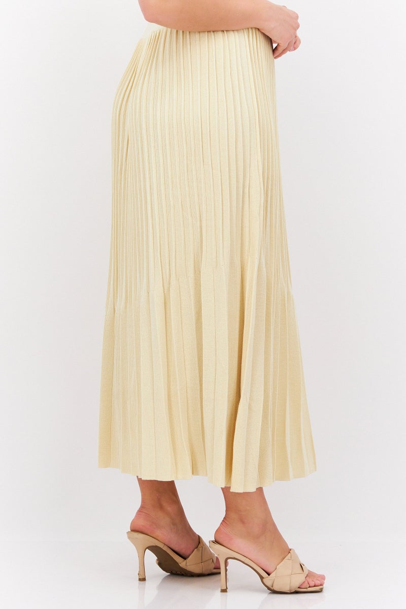 Women Pleated Midi Skirt, Beige