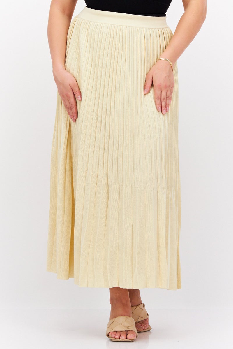 Women Pleated Midi Skirt, Beige