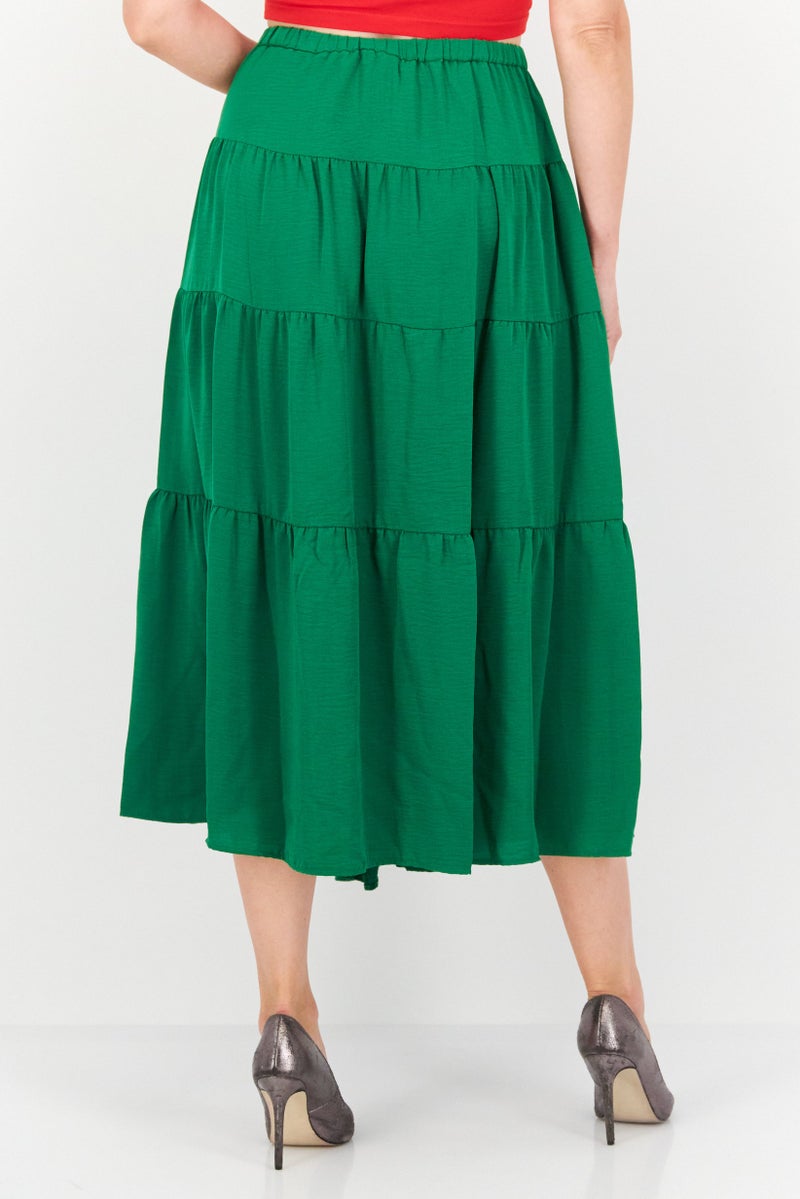 Women Plain Basic Midi Skirt, Green