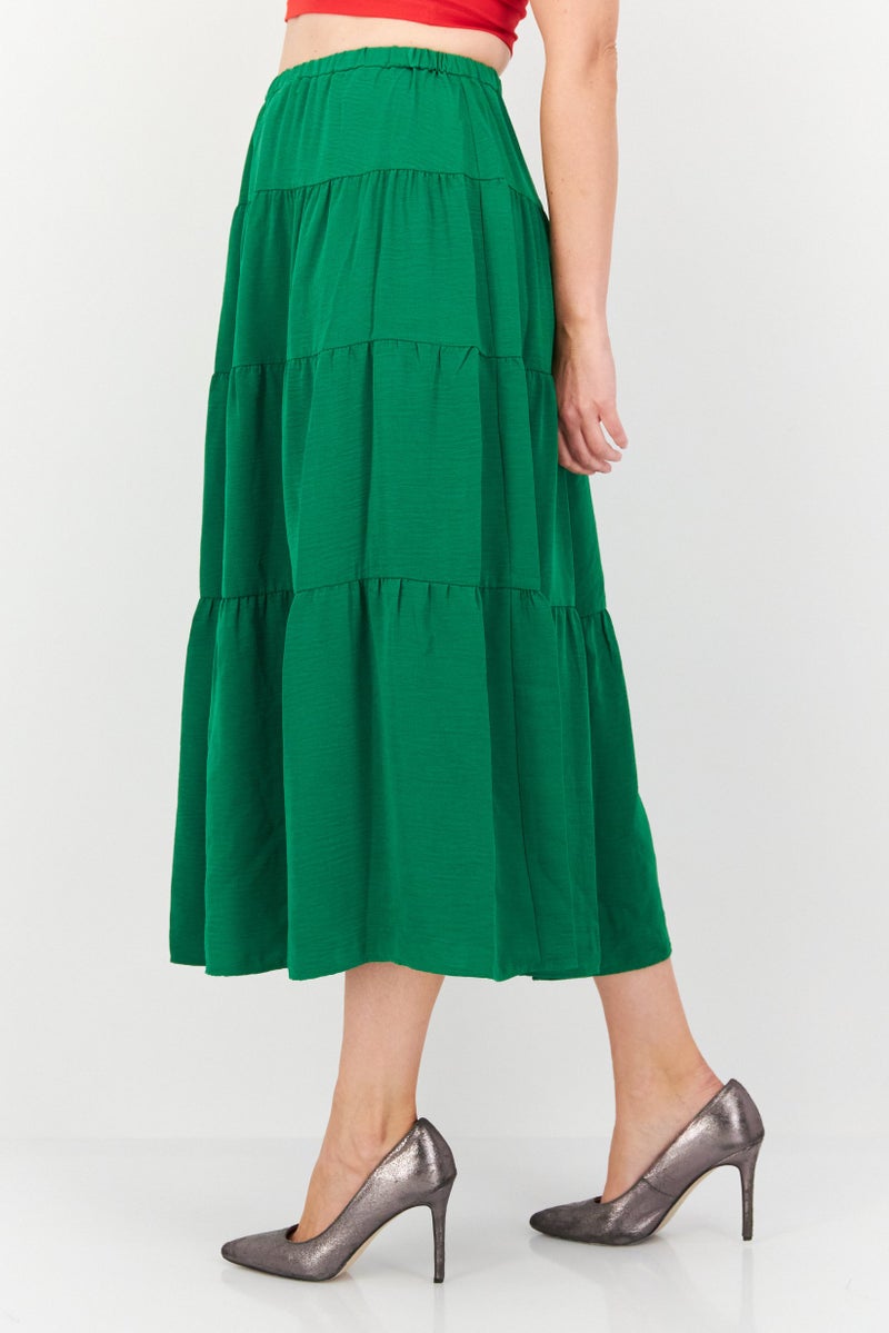 Women Plain Basic Midi Skirt, Green