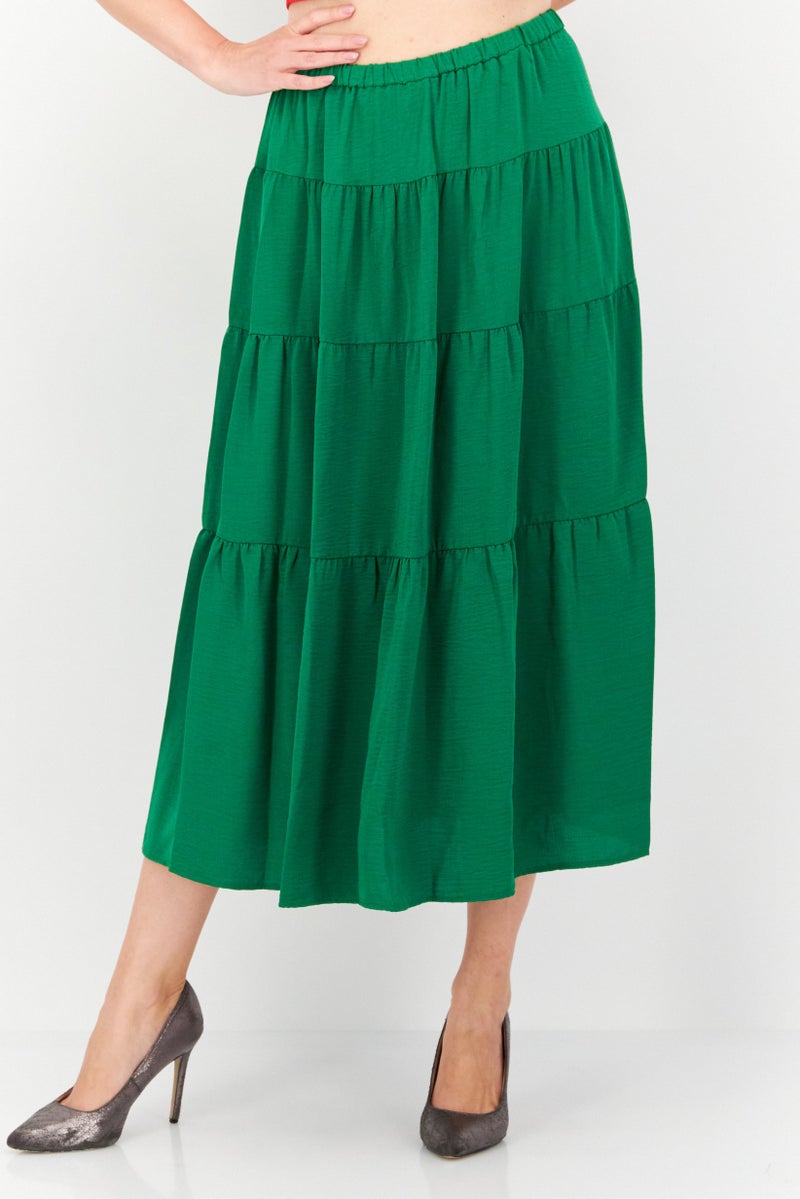 Women Plain Basic Midi Skirt, Green