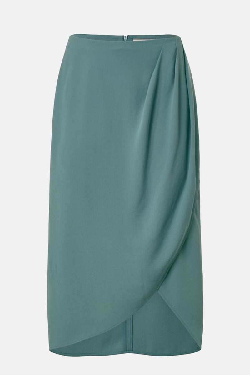 Women Side Pleated Wrap Skirt, Sage Green