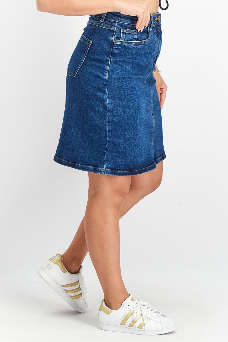 Women Plain Midi Denim Skirt, Blue