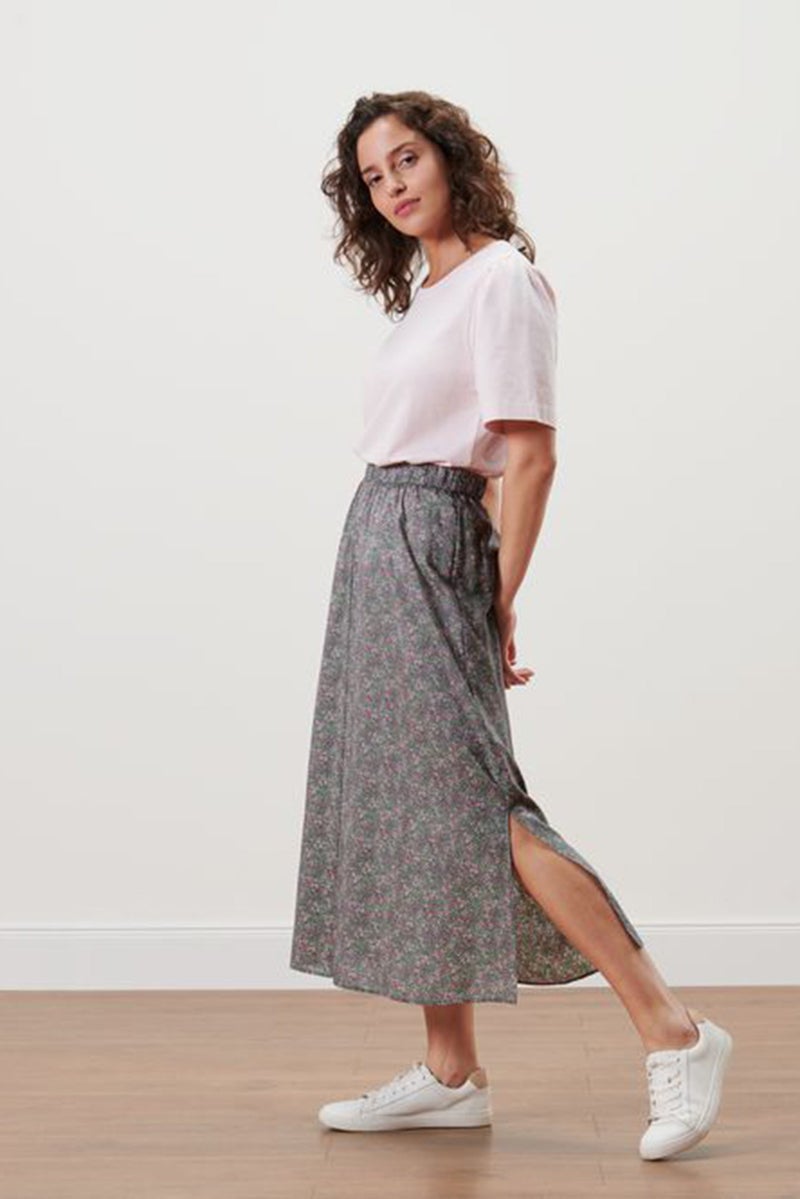 Women Floral Print Casual Midi Skirt, Green/Combo