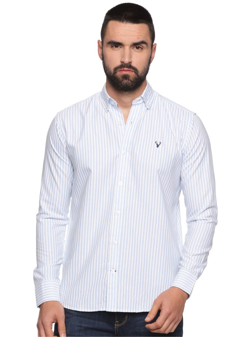 U.S. ELK Men's Button Down Shirt | Casual Slim Fit, Long Sleeve Oxford Shirts For Men | Smart Fit Cuff - White Blue