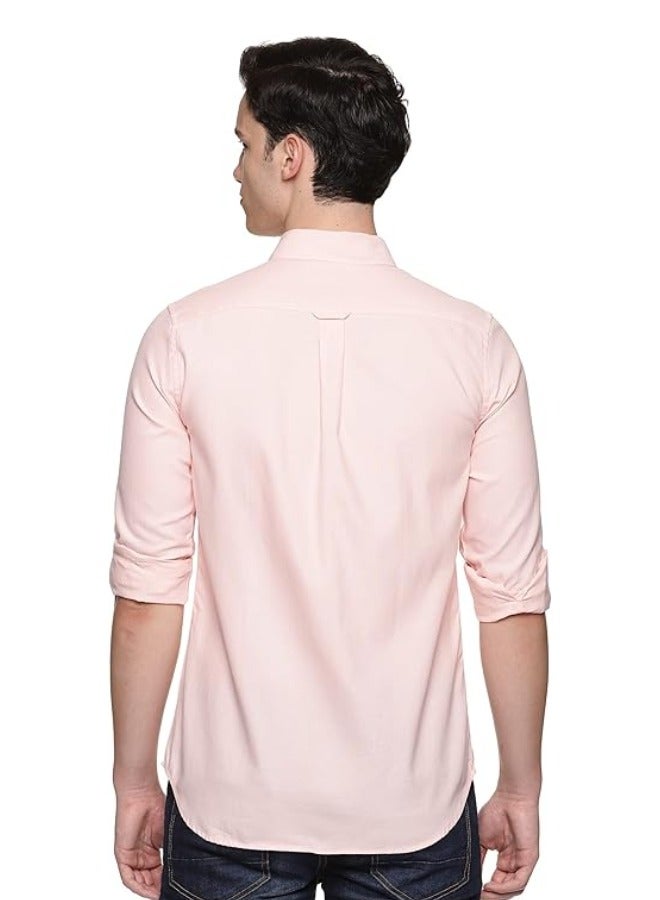 Men's Button Down Slim Fit, Casual Style semi Shirt Dressing | Long Sleeve | Smart Fit Cuff - Peach