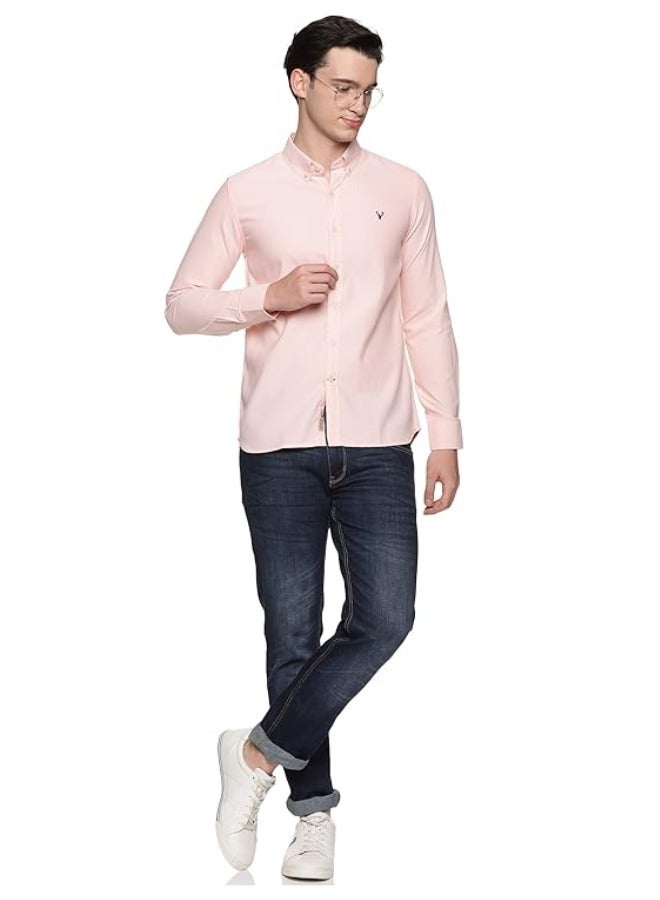 Men's Button Down Slim Fit, Casual Style semi Shirt Dressing | Long Sleeve | Smart Fit Cuff - Peach