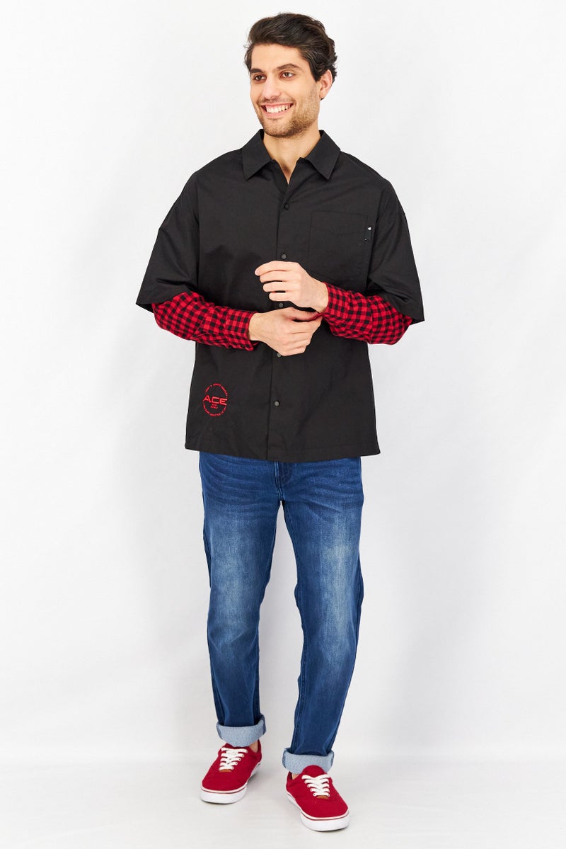 Men Oversized Fit Solid Long Sleeves Casual Shirt, Black