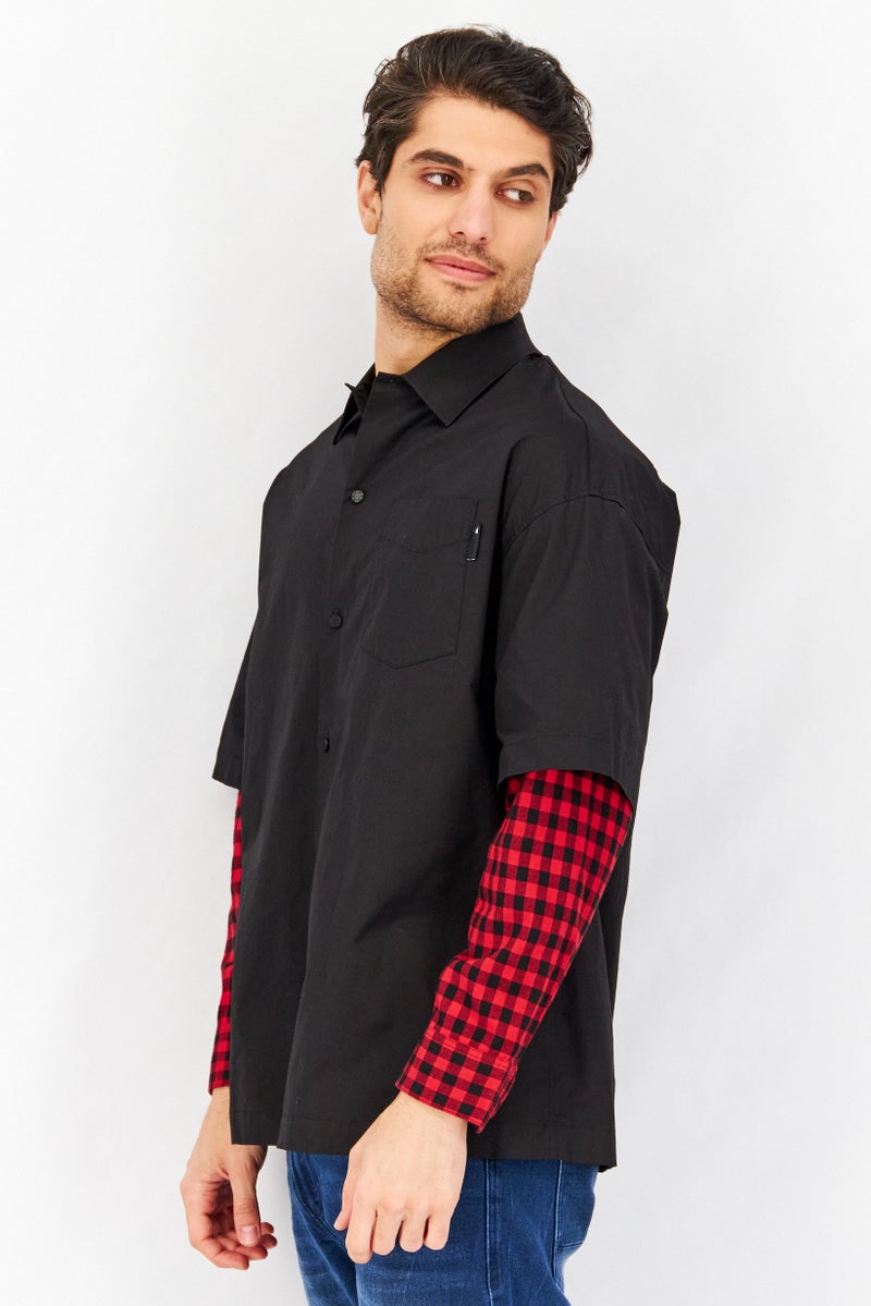 Men Oversized Fit Solid Long Sleeves Casual Shirt, Black