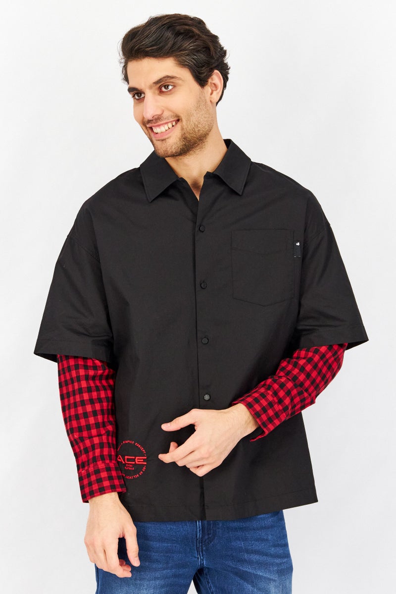 Men Oversized Fit Solid Long Sleeves Casual Shirt, Black