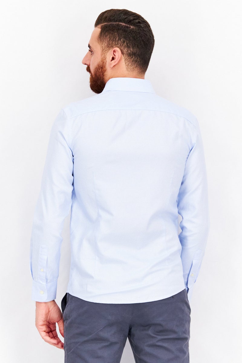 Men Slim Fit Textured Long Sleeve Casual Shirt, Sky Blue