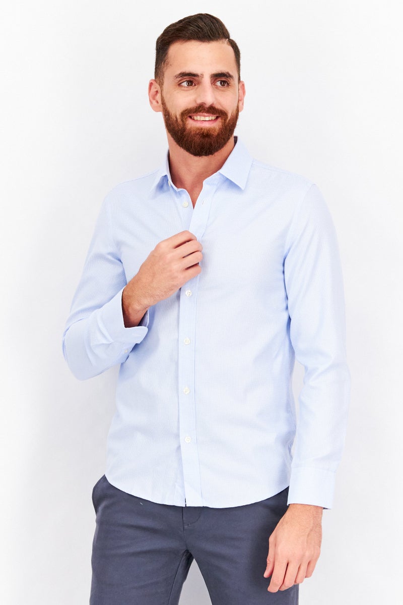 Men Slim Fit Textured Long Sleeve Casual Shirt, Sky Blue