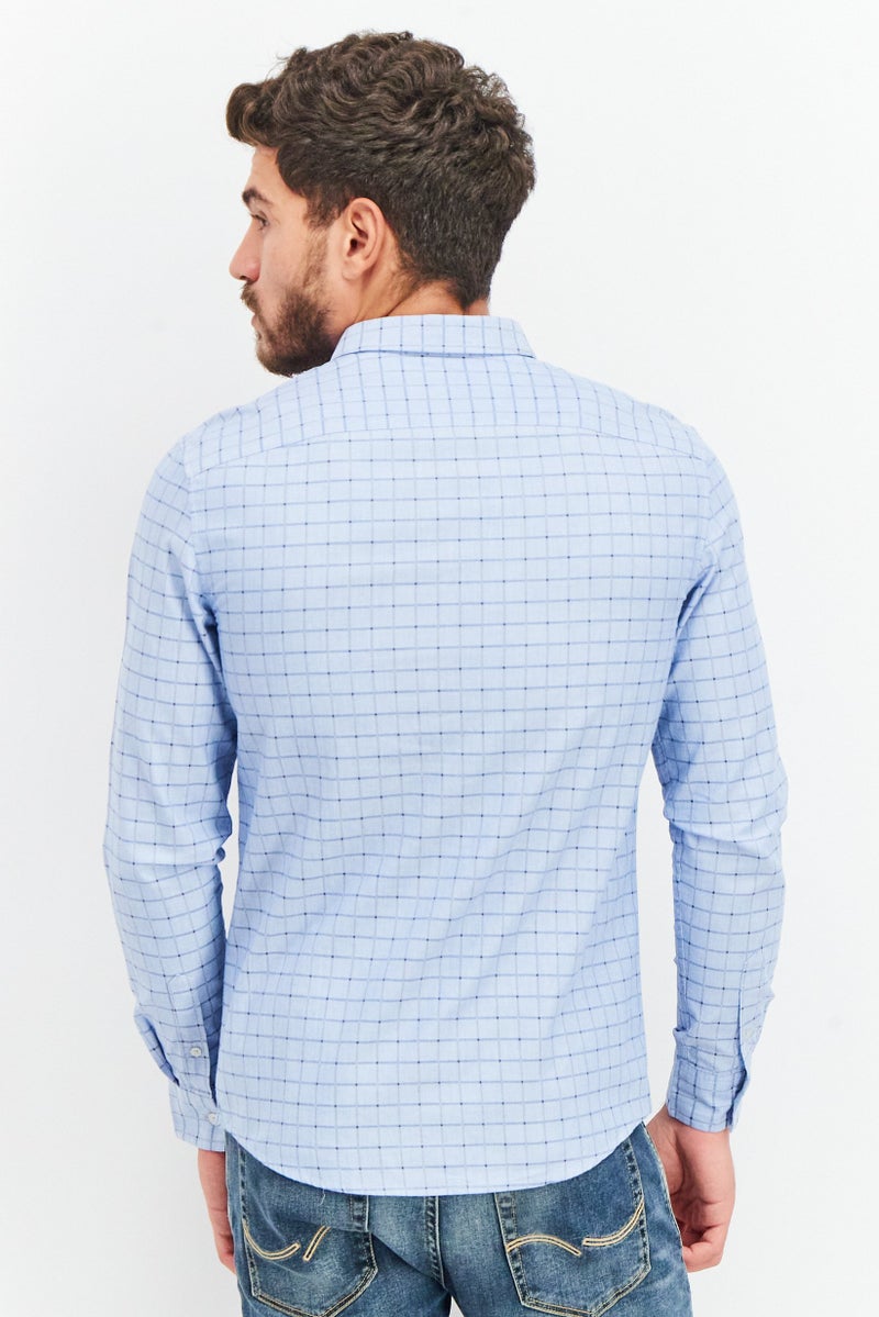 Men Regular Fit Checkered Long Sleeve Casual Shirt, Sky Blue