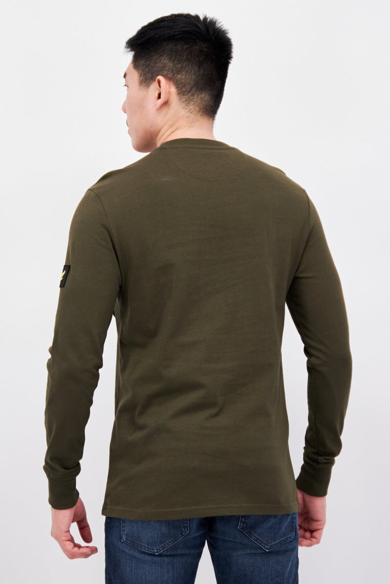 Men Crew Neck Plain Long Sleeve Sweatshirt, Olive