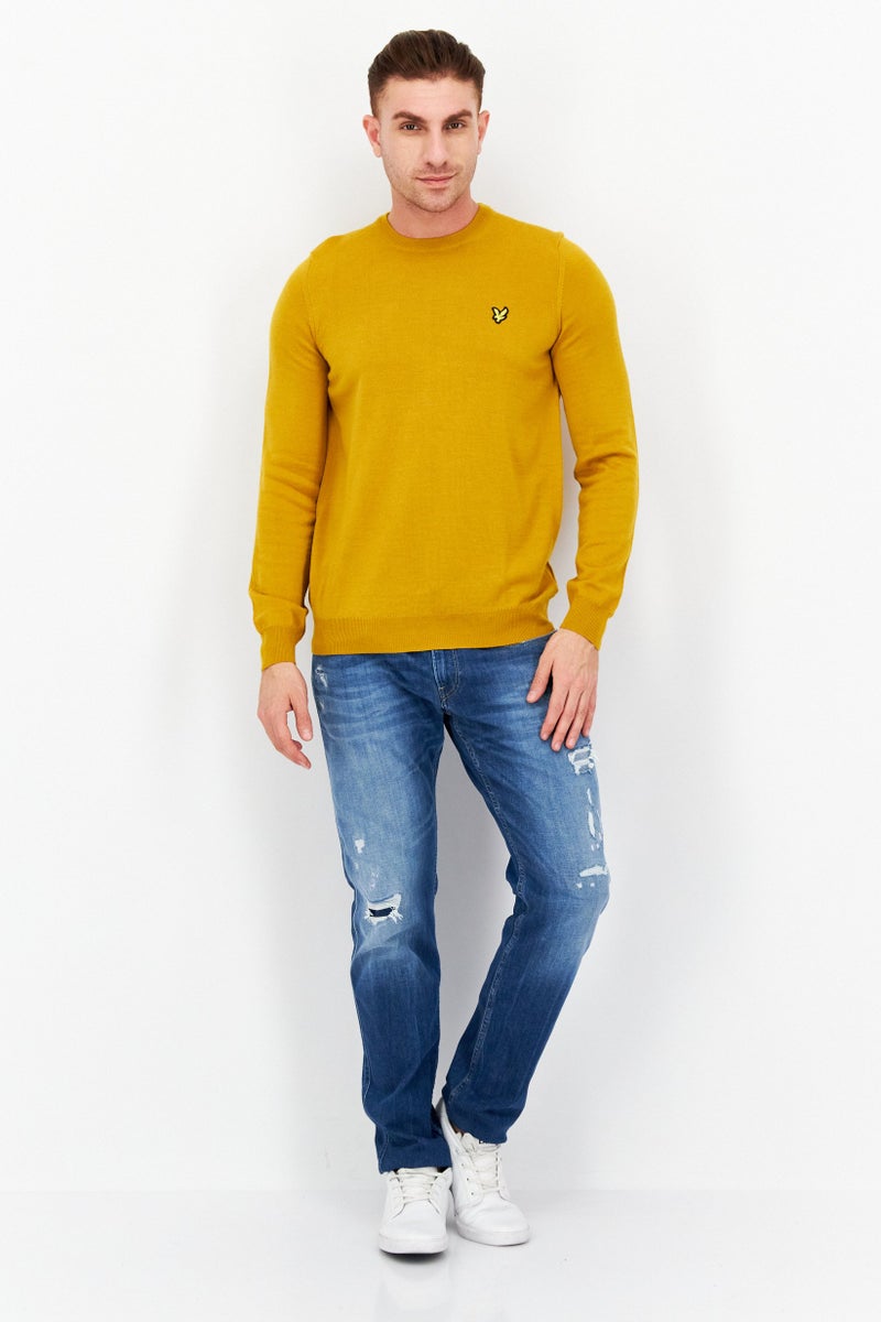 Men Crew Neck Brand Logo Sweater, Amber