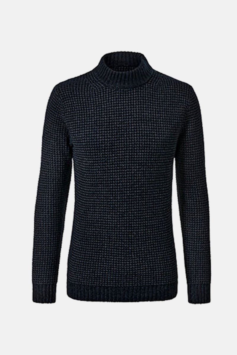 Men Crew Neck Textured Long Sleeves Sweater, Black