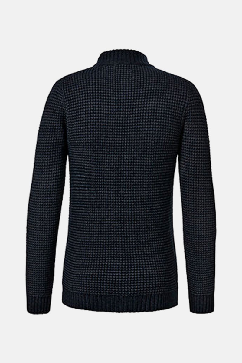Men Crew Neck Textured Long Sleeves Sweater, Black