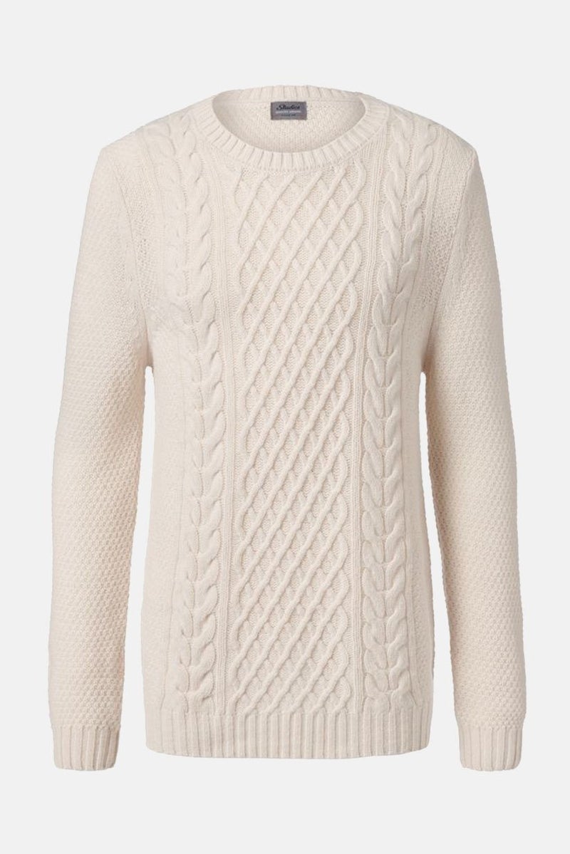 Men Crew Neck Knitted Pullover Sweater, Beige