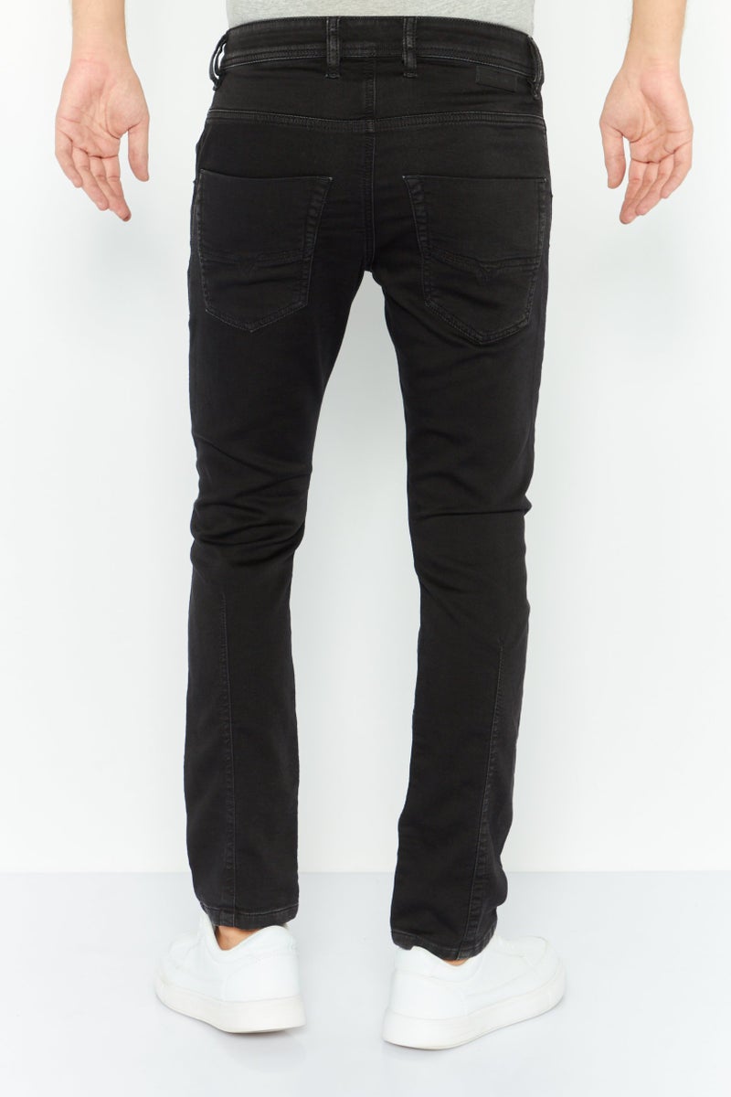 Men Slim Fit Plain Stretchable Denim Jeans, Black