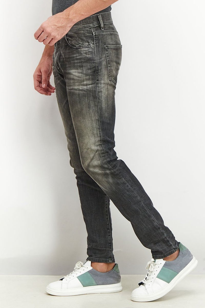 Men Slim Fit Stretchable Denim Jeans, Charcoal Grey