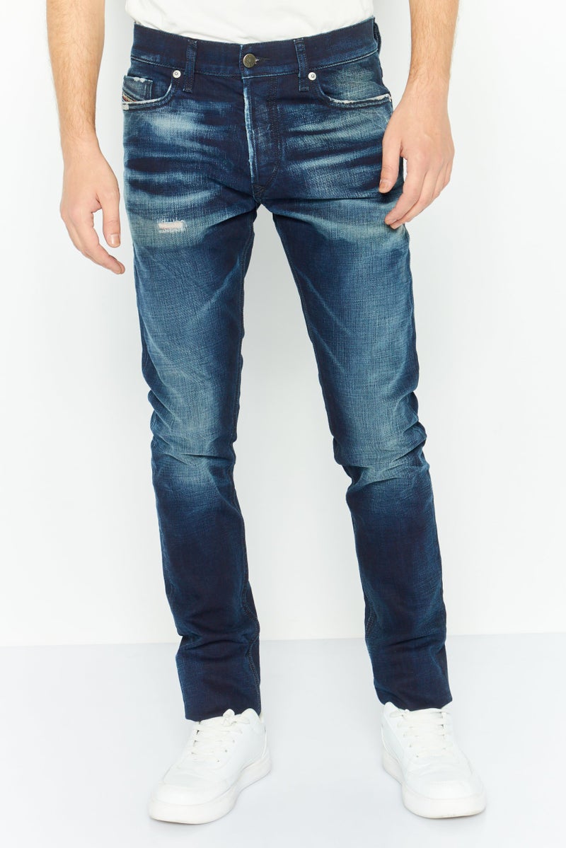 Men Slim Fit Washed Stretchable Denim Jeans, Blue