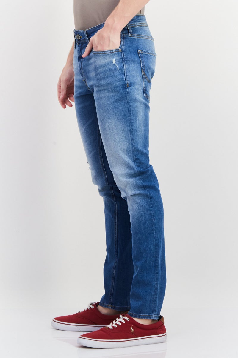 Men Skinny Fit Washed Stretchable Denim, Blue