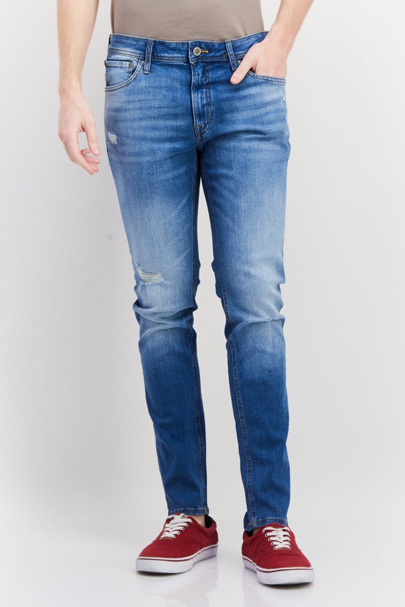 Men Skinny Fit Washed Stretchable Denim, Blue