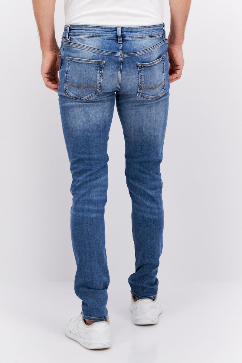 Men Skinny Fit Rip Stretchable Jeans Jeans, Wash Blue