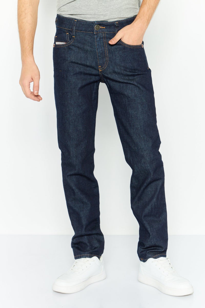 Men Slim Fit Dark Plain Stretchable Jeans, Navy