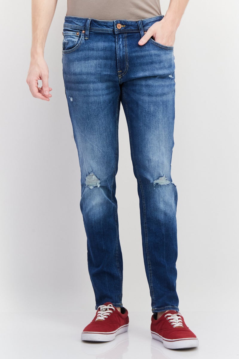 Men Slim Fit Washed Stretchable Denim, Blue