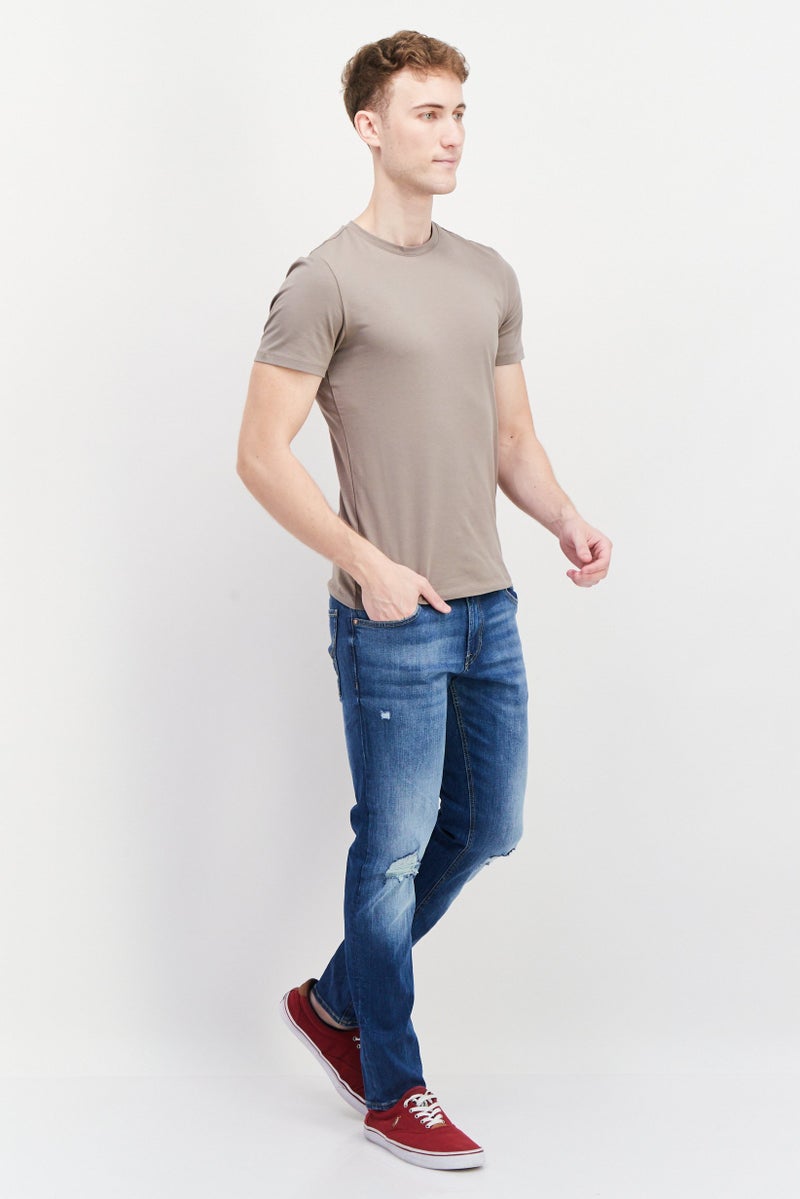 Men Slim Fit Washed Stretchable Denim, Blue