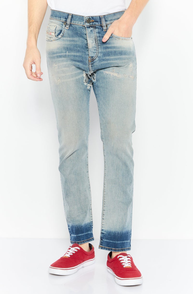 Men Straight Fit Washed Denim Jeans, Blue